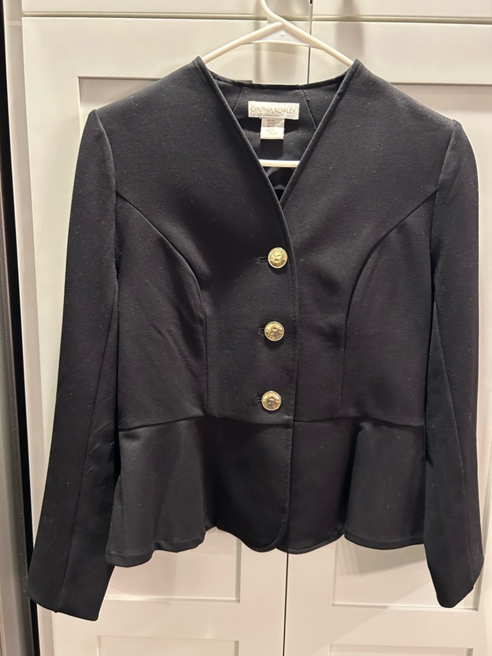 Cynthia Rowley XS Black Peplum Blazer with Gold Button